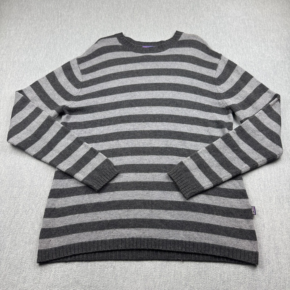 Patagonia Sweater Mens Large Gray Striped Lambswool Crew Neck Long Sleeve 50305